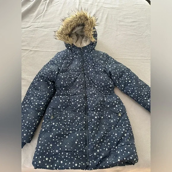 Lands End girls winter coat navy with stars szM 10y-12y - Picture 4 of 6